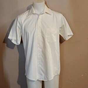 #348 Austin Manor Men's 15 1/2 Ivory Short Sleeve Button Up Dress Shirt Casual